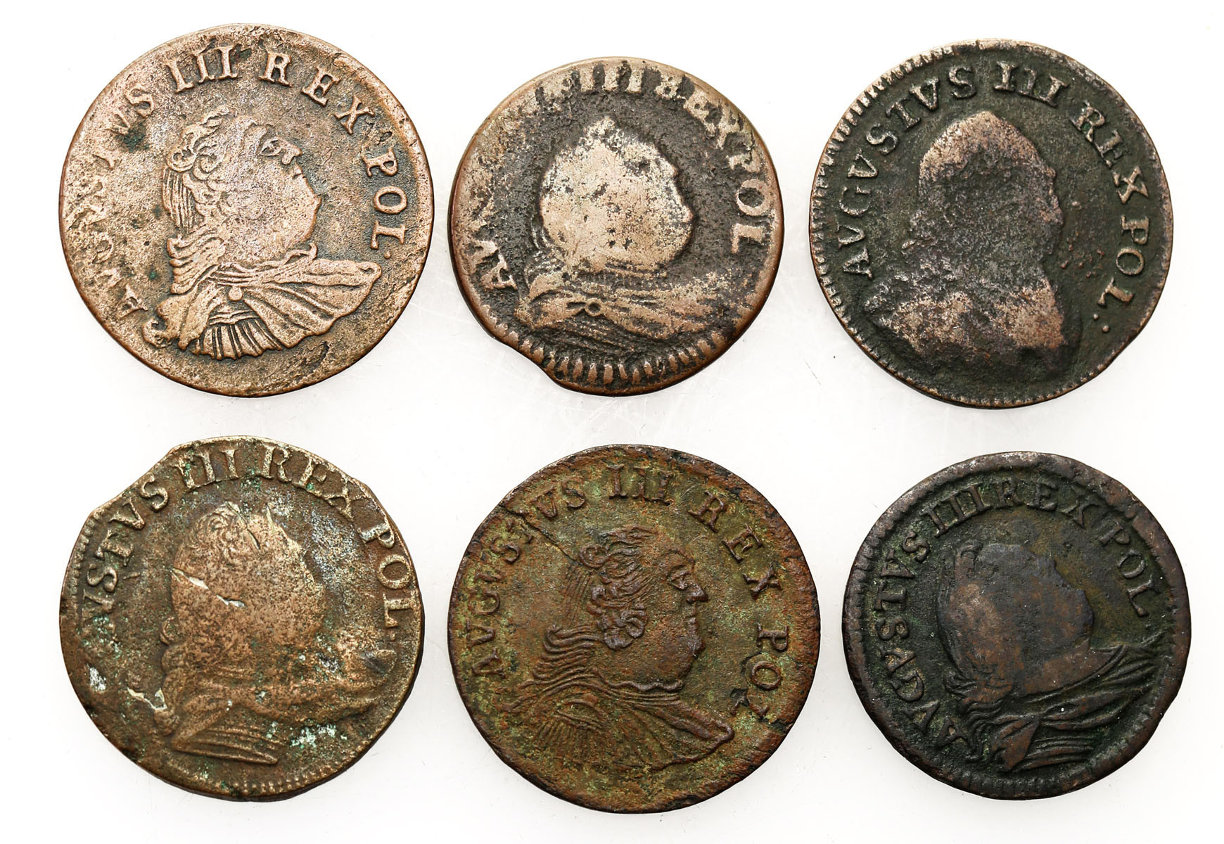 August III Sas. Grosz 1754 – 1755, zestaw 6 monet